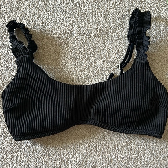 Hollister Other - Hollister black bikini swim top,  ribbed,  ruffle straps,  ties closed in back